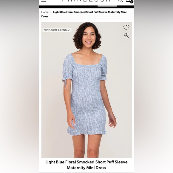 Light blue floral smocked short sleeve maternity dress - Picture 2 of 6